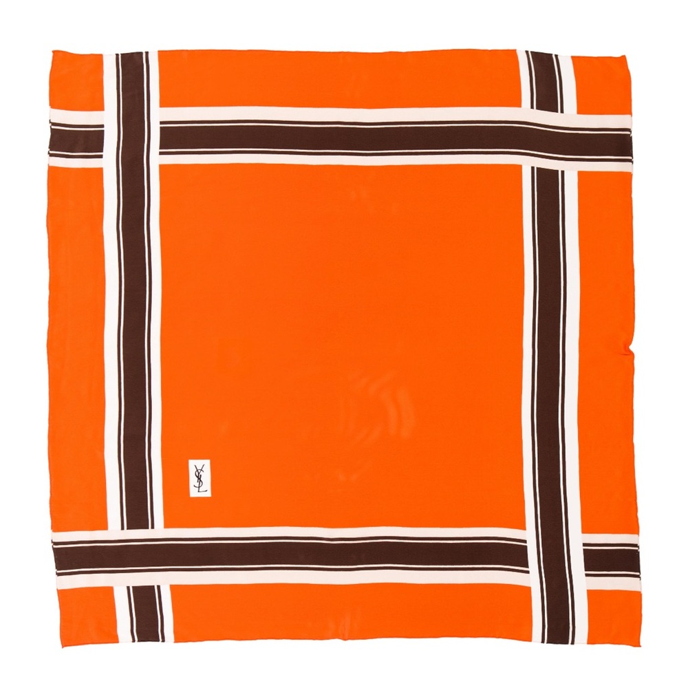 YSL Orange and Brown Silk Scarf
